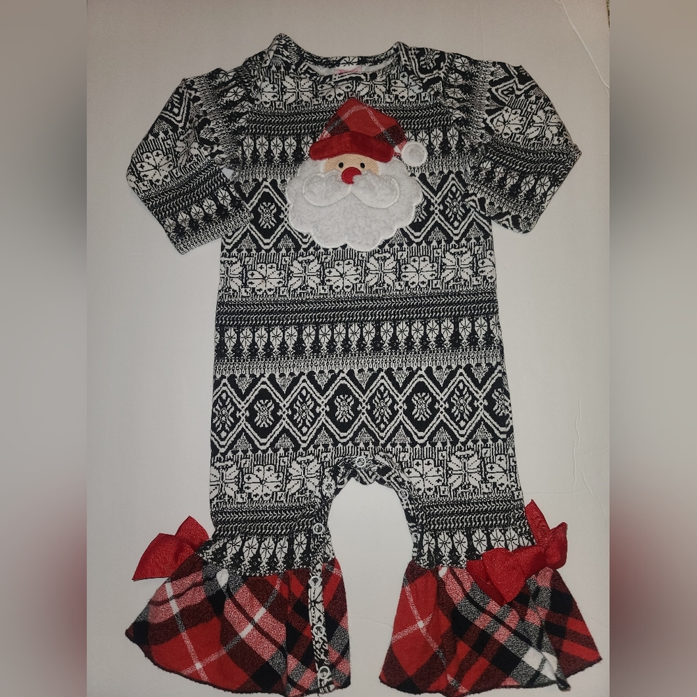 Ricrac & Ruffles Christmas Santa ruffle romper 12 months